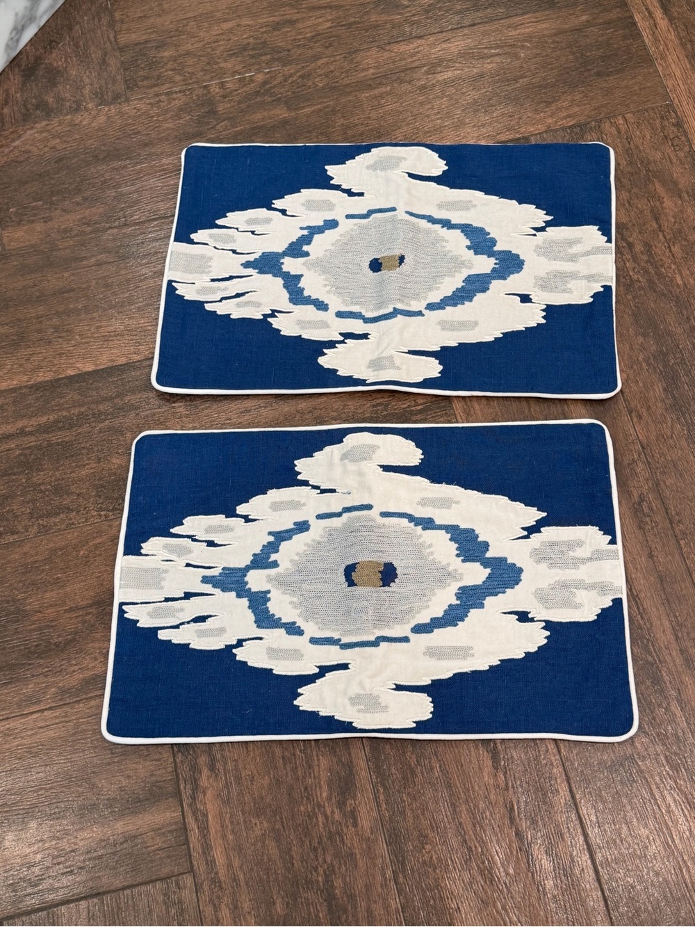Williams Sonoma Blue and White Ikat Accent Pillow Covers - Set of 2